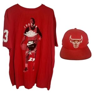 Michael Jordan 23  Red Basketball T-shirt Men & Chicago Bulls SnapBack Hat Cap